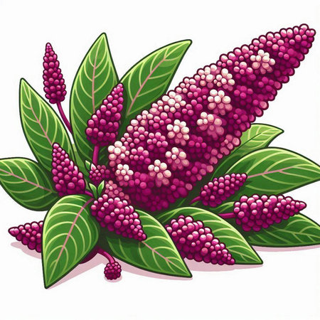 Illustration of a bunch of purple flowers with leaves on a white backgroundのイラスト素材