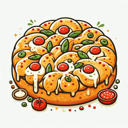 Pizza with mozzarella, tomato and basil. Vector illustration.のイラスト素材