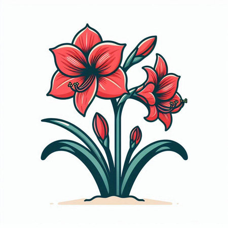 Amaryllis. Vector illustration. Isolated on white background.のイラスト素材
