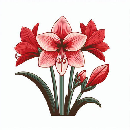 Amaryllis flowers isolated on white background. Vector illustration.のイラスト素材