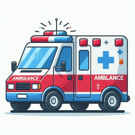Vector illustration of an ambulance car on a white background. Cartoon style.のイラスト素材