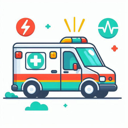 Ambulance car. Emergency vehicle. Flat design vector illustration.のイラスト素材