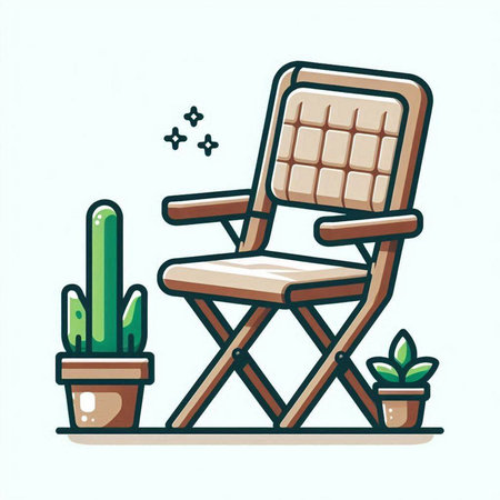 Comfortable chair with cactus in a pot. Vector illustration.のイラスト素材