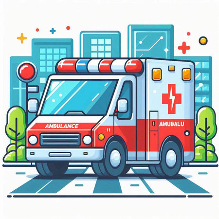 Ambulance car on the road. Vector illustration of a flat style.のイラスト素材