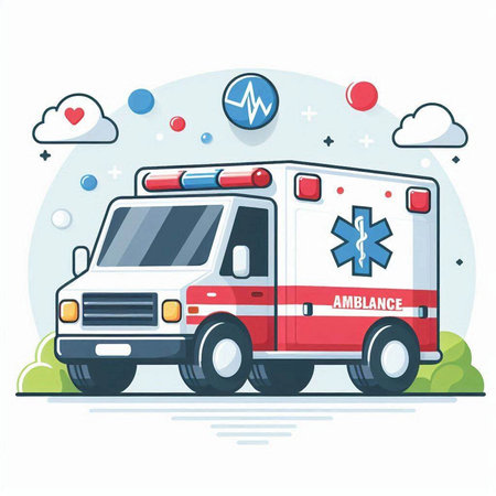 Ambulance car on white background. Flat style vector illustration.のイラスト素材
