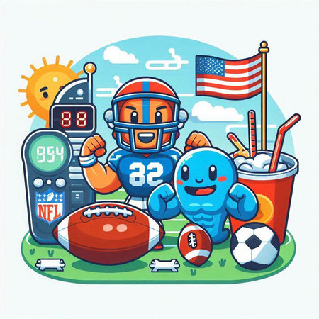American football player and sports equipment. Vector illustration in flat style.のイラスト素材