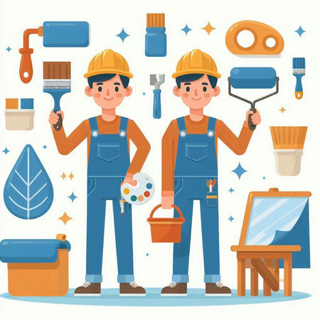 Handyman in uniform with tools. Vector illustration in flat styleのイラスト素材
