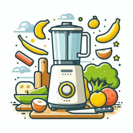 Vector illustration of a blender with ingredients for making smoothies in cartoon style.のイラスト素材