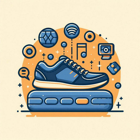 Sneakers and social media icons. Vector illustration in linear styleのイラスト素材