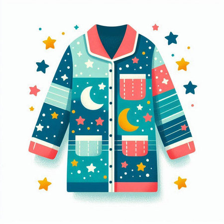 Children's winter coat with stars, moon and stars. Vector illustration.のイラスト素材
