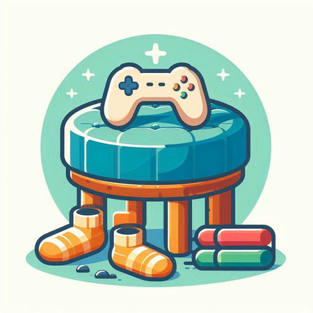 Gamepad, socks and toys. Vector illustration in cartoon style.のイラスト素材