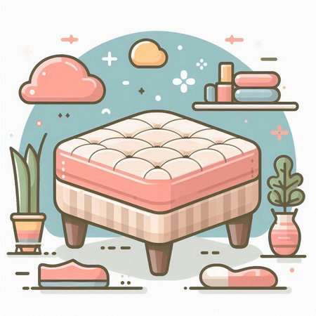 Vector illustration of a bed with pillows. Flat style design.のイラスト素材