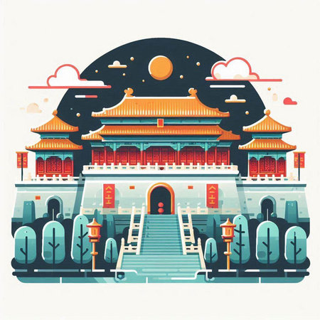 Chinese temple, vector illustration in flat design style. Landmark of China.のイラスト素材