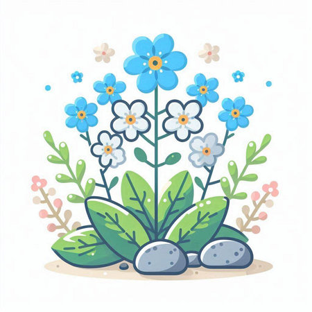 Cute cartoon flowers on white background. Vector illustration in flat style.のイラスト素材