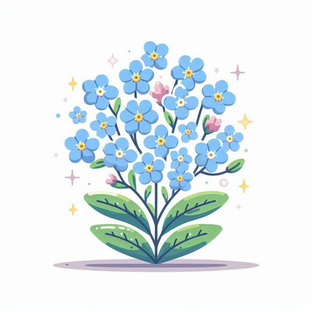 Blue forget-me-not flowers on white background. Vector illustration.のイラスト素材