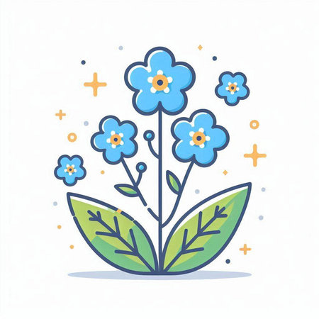 Blue forget me not flower icon. Flat style vector illustration isolated on white background.のイラスト素材