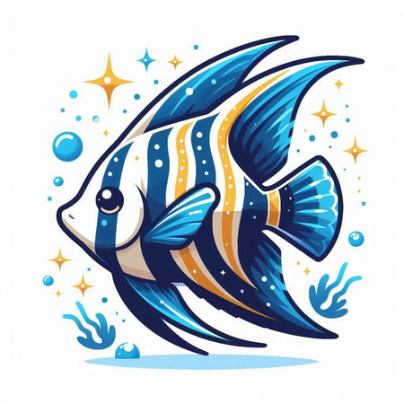 Vector illustration of a beautiful blue tropical fish on a white background.のイラスト素材