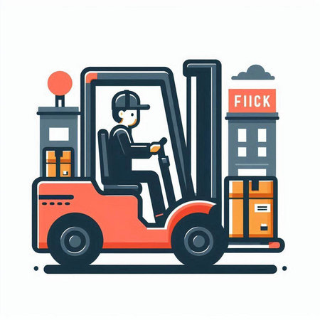 Forklift truck with driver. Flat vector illustration on white background.のイラスト素材
