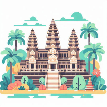 Angkor Wat, Cambodia. Vector illustration in flat style.のイラスト素材