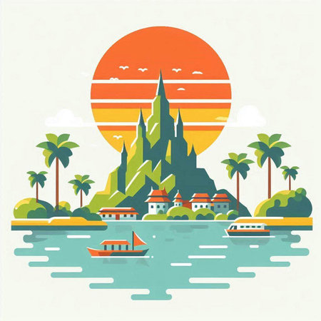 Thailand Landscape - Vector Illustration. Flat Design Style.のイラスト素材
