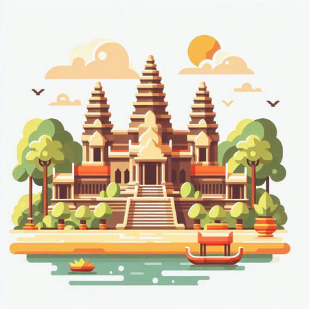 Thai temple in flat design style. Vector illustration on white background.のイラスト素材