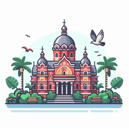 Vector illustration of the church in the style of flat design on a white background.のイラスト素材
