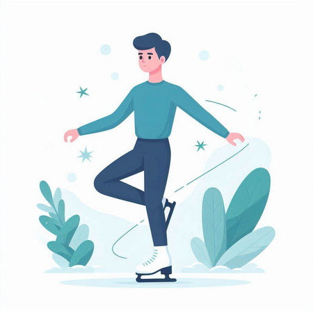 Man skating on ice. Winter sport. Vector illustration in cartoon styleのイラスト素材