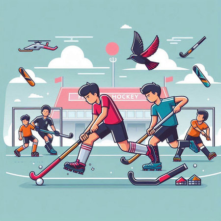 Hockey players. Vector illustration in flat cartoon style. Concept for sport.のイラスト素材
