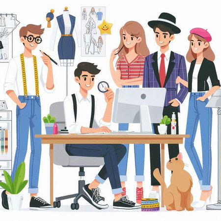 Fashion designers working at the office. Vector illustration in cartoon styleのイラスト素材