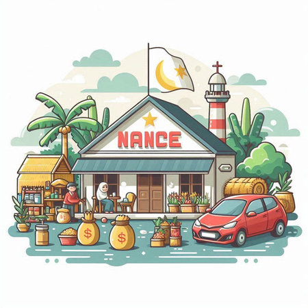 Nangge shopping center. Vector illustration in flat cartoon style.のイラスト素材