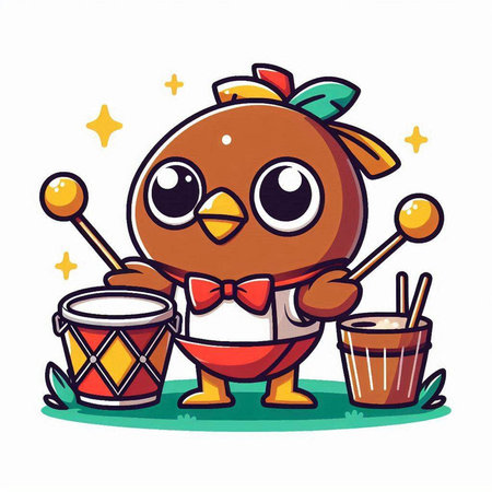 Cute owl with drumsticks and drumsticks. Vector illustration.のイラスト素材