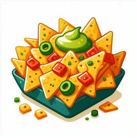 Mexican nachos with guacamole sauce. Vector illustrationのイラスト素材
