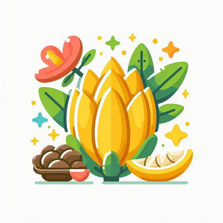 Cocoa fruit vector illustration. Cute cartoon cacao fruit in flat style.のイラスト素材