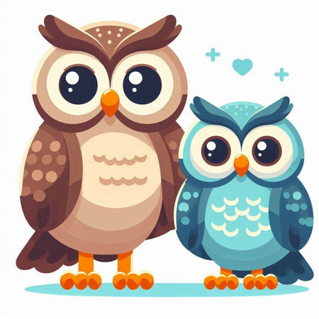 Owl family. Cute cartoon vector illustration isolated on white background.のイラスト素材