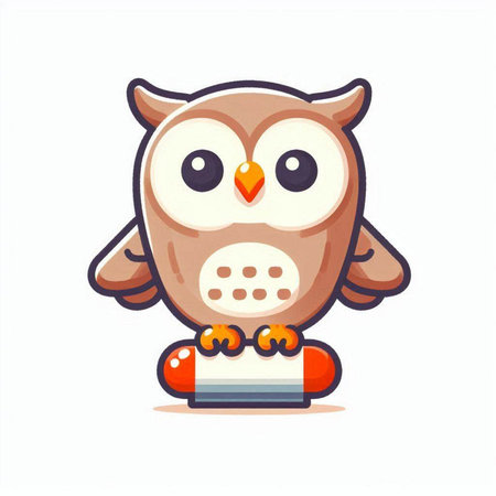 Cute cartoon owl. Vector illustration isolated on a white background.のイラスト素材
