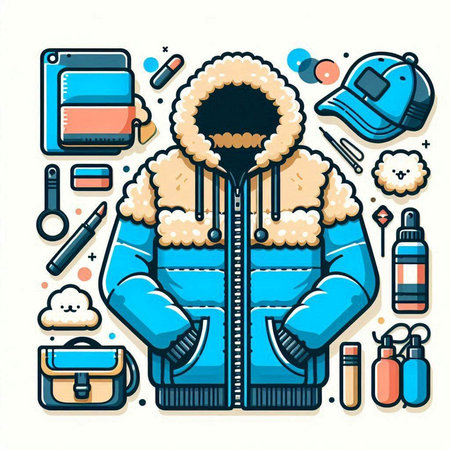 Winter clothes and accessories set. Vector illustration in line art style.のイラスト素材