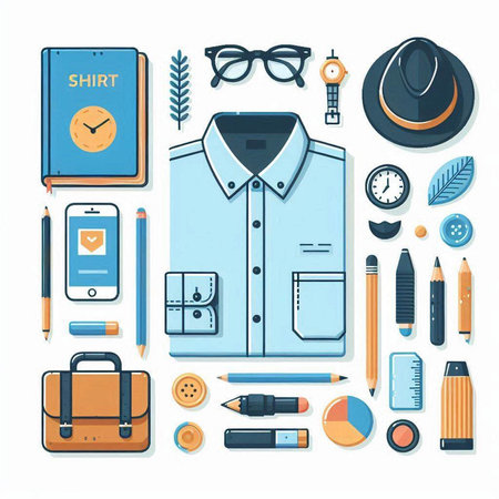 Flat design modern vector illustration of office and school elements and accessories.のイラスト素材