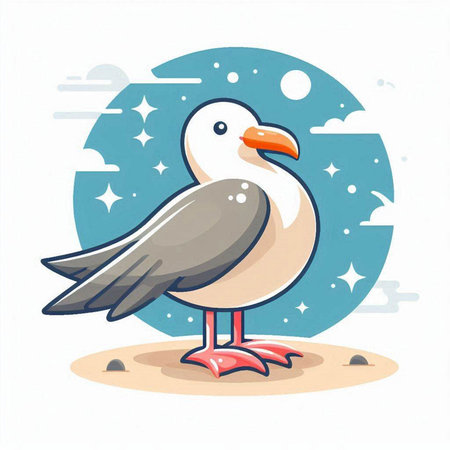Vector illustration of a seagull on a background of the night skyのイラスト素材