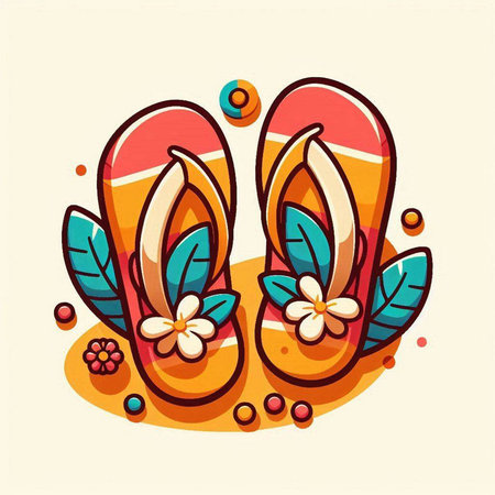 Flip flops with flowers. Vector illustration in cartoon style.のイラスト素材