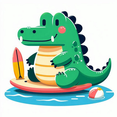 Crocodile on the inflatable boat. Vector illustration.のイラスト素材