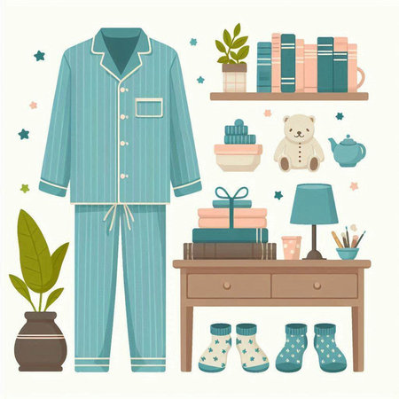 Vector illustration of a set of pajamas in the style of flat design.のイラスト素材