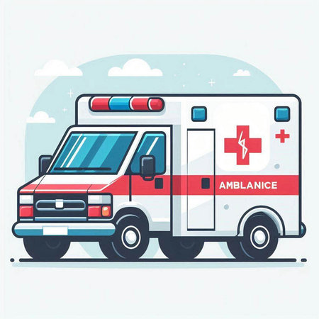 Ambulance car vector illustration. Flat style design. Emergency medical vehicle.のイラスト素材