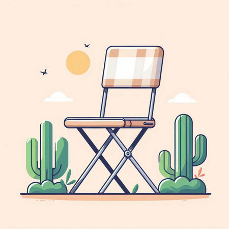 Cinema chair vector illustration in flat style with cacti and sunのイラスト素材