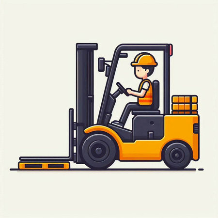 Forklift truck with worker. Forklift loader. Vector illustrationのイラスト素材