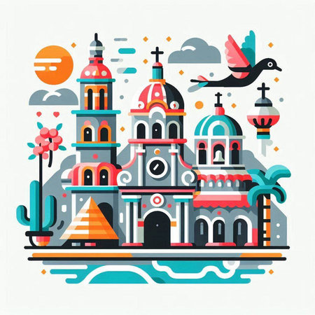 Cinco de mayo, mexican church, vector illustrationのイラスト素材