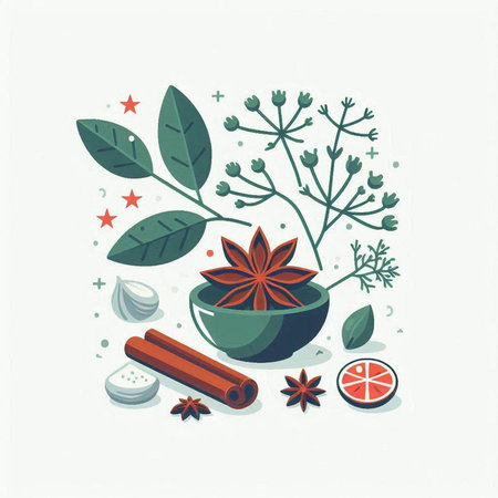 Cinnamon, star anise and cloves. Vector illustration in flat style.のイラスト素材