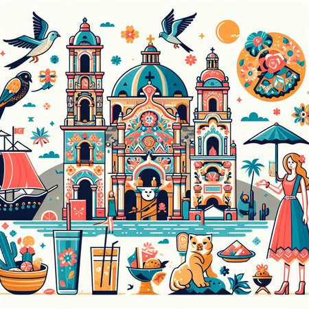 Colorful vector hand drawn illustration of the Church of the Assumption of the Virgin Mary.のイラスト素材