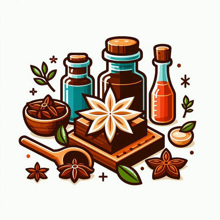 Spices and herbs, aromatherapy. Vector illustration in cartoon styleのイラスト素材