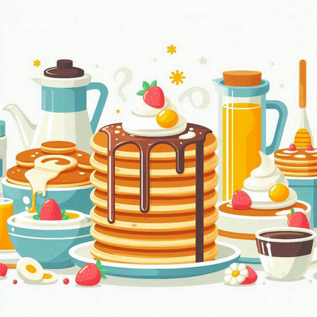 Pancakes and coffee. Vector illustration in a flat style.のイラスト素材
