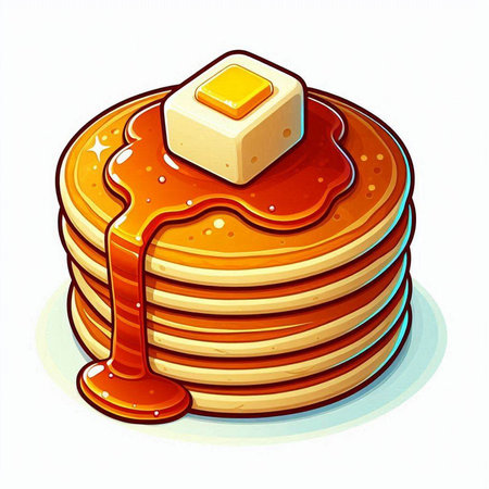 Illustration of a stack of pancakes with honey on a white backgroundのイラスト素材